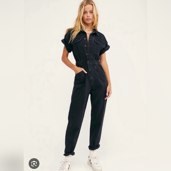 We The Free Pants - Free People We The Free Marci Wimen's Coverall Jumpsuit Black Denim Size L